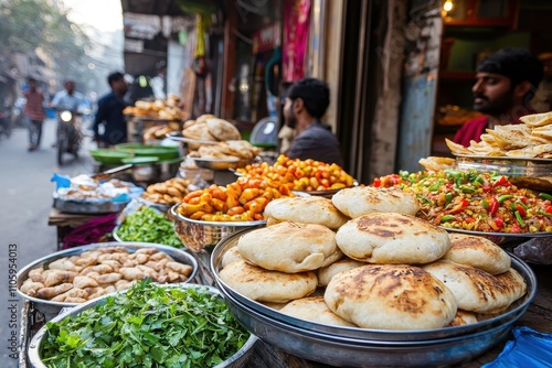 Vibrant Street Food Stall Displaying Colorful Dishes and Treats