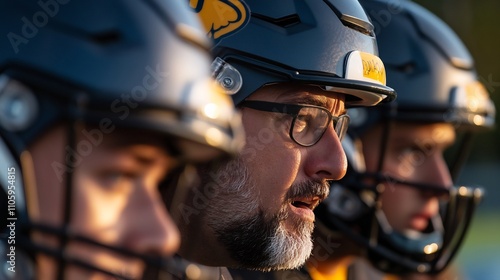 American Football Coach and Players in Helmets photo