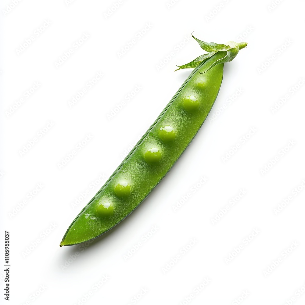 Bright Green Sugar Snap Pea Pod with Visible Peas and Crisp Texture Bright Green Sugar Snap Pea Pod with Visible Peas and Crisp Texture