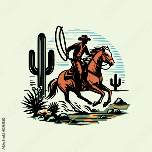 Western Cowboy riding a galloping horse
