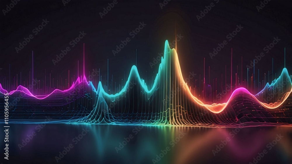 A sleek and modern soundwave design with dynamic curves, glowing neon accents, and gradient colors. The waves should flow smoothly, giving a futuristic and professional aesthetic, resembling audio A sleek and modern soundwave design with dynamic curves, glowing neon accents, and gradient colors. The waves should flow smoothly, giving a futuristic and professional aesthetic, resembling audio