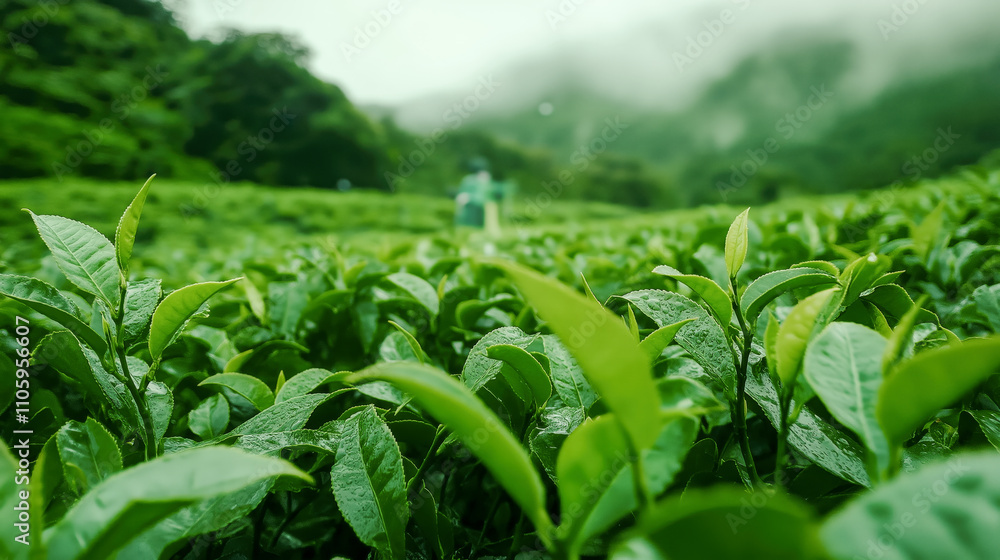Explore the vibrant beauty of a tea plantation, with fresh green leaves glistening in the mist. A serene landscape that captures natures essence and tranquility. Explore the vibrant beauty of a tea plantation, with fresh green leaves glistening in the mist. A serene landscape that captures natures essence and tranquility.