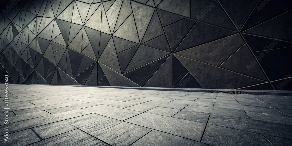 Obraz premium Dark abstract background polygon made of sharp geometric shapes, eerie, formless, darkroom