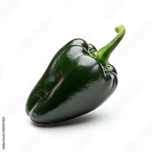 A Single Dark Green Poblano Pepper   Spicy and Flavorful Culinary Ingredient