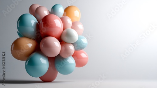 Pastel Colored Spheres Cluster Abstract 3D Render