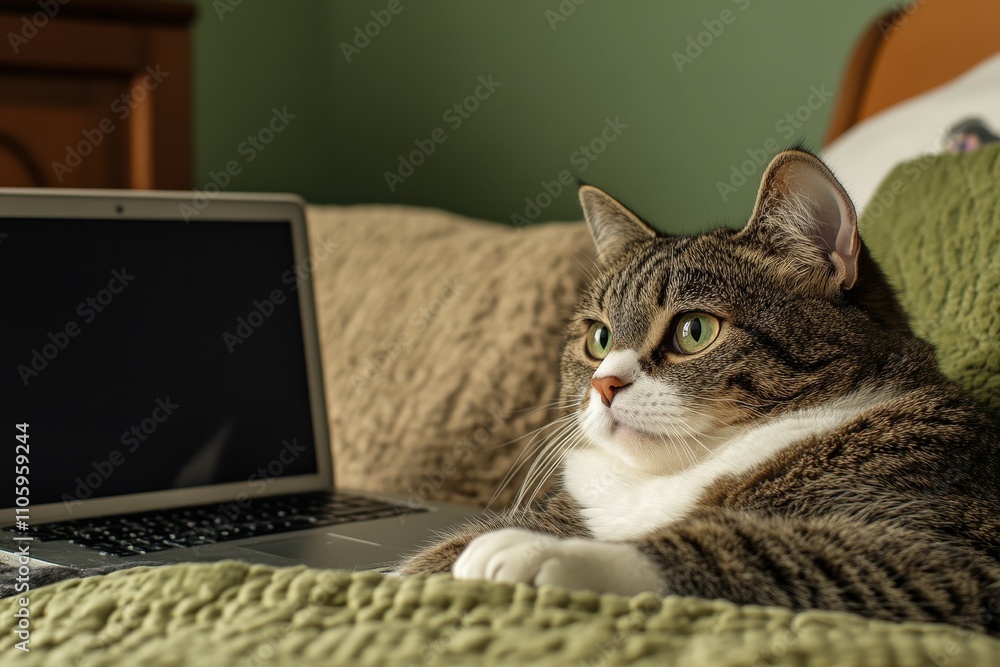 The cat looks curiously, the muzzle close-up. Beautiful simple AI generated image The cat looks curiously, the muzzle close-up. Beautiful simple AI generated image