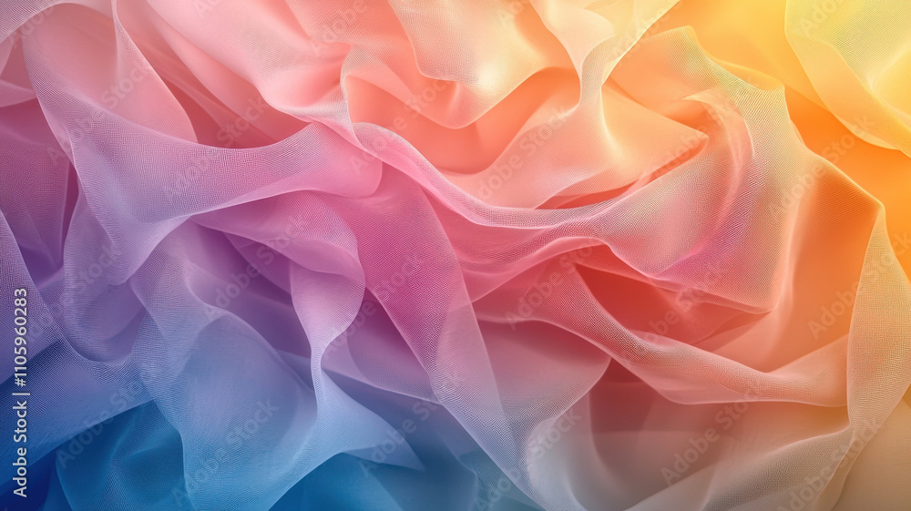 Soft, multilayered translucent shapes in pastel tones create dreamy, ethereal atmosphere. gentle waves of fabric blend harmoniously, evoking sense of calm and tranquility Soft, multilayered translucent shapes in pastel tones create dreamy, ethereal atmosphere. gentle waves of fabric blend harmoniously, evoking sense of calm and tranquility