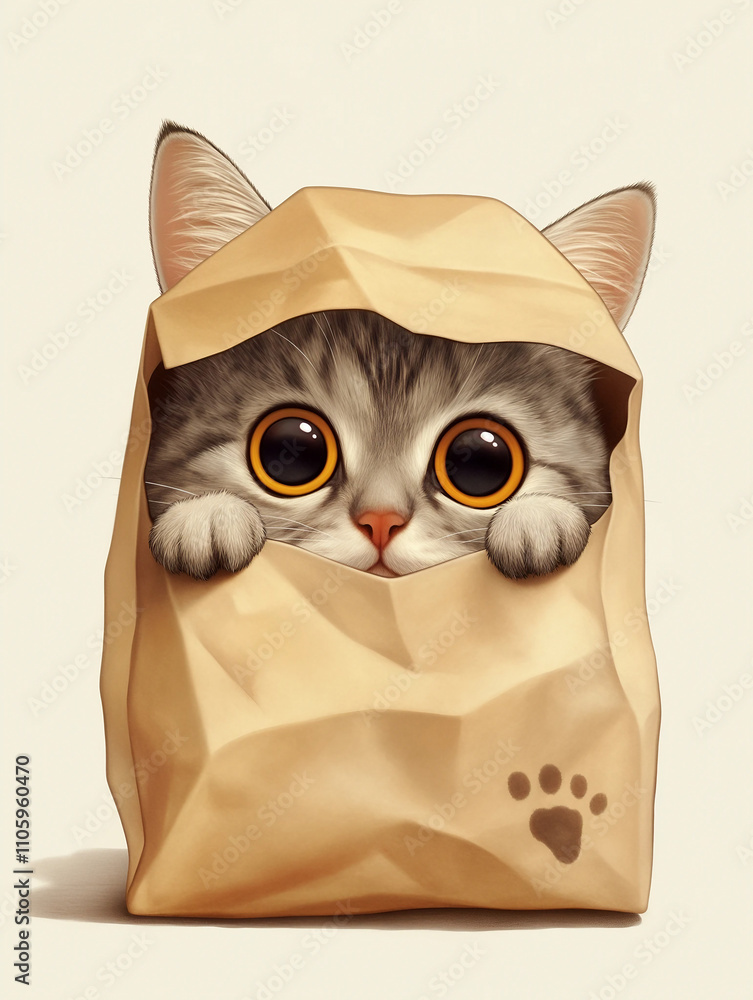 Fototapeta premium Kitten Wearing a Cute Paper Hat