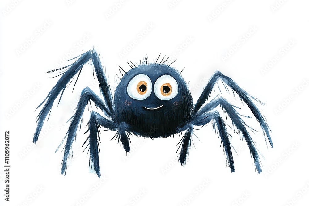 Adorable cartoon spider illustration with wide eyes. Perfect for children's books, educational materials, or playful decor.