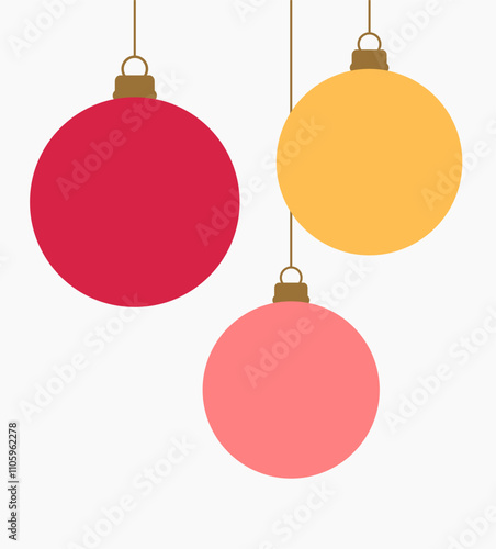 Christmas baubles hanging ornaments. Christmas card design elements. Vector illustration.