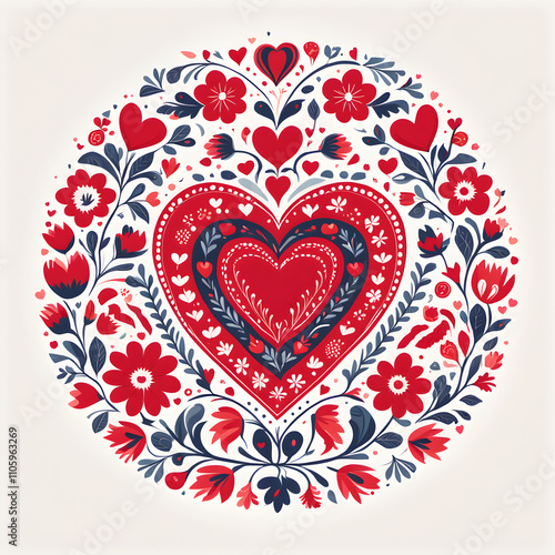heart and flower folk art