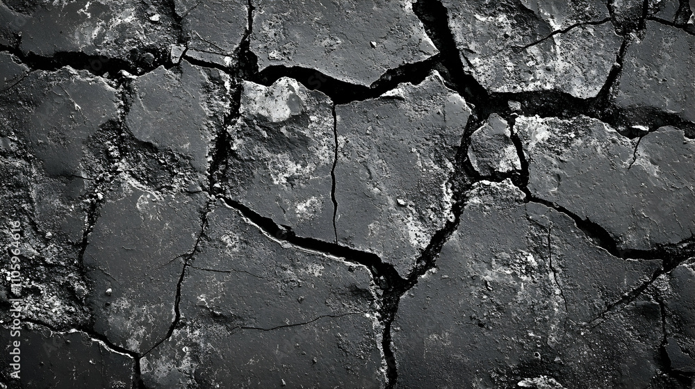 A Black and White Photograph of Cracked and Weathered Concrete Surface with Rough Texture A Black and White Photograph of Cracked and Weathered Concrete Surface with Rough Texture