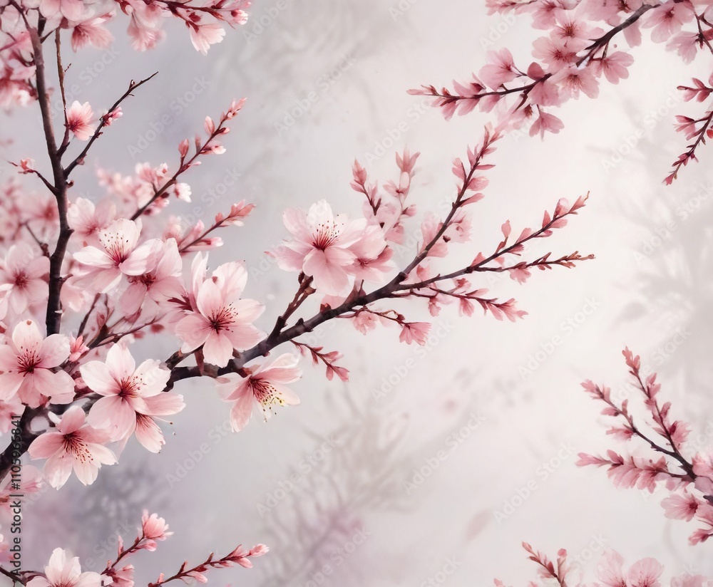 Elegant watercolor cherry blossom seamless design, delicate, Japanese, delicate, zen Elegant watercolor cherry blossom seamless design, delicate, Japanese, delicate, zen