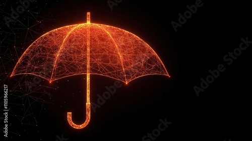 A glowing umbrella protecting a network of connected businesses, symbolizing insurance coverage