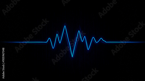 A captivating blue sound wave design on a black background, perfect for audio and music related projects, digital art, or media presentations. photo