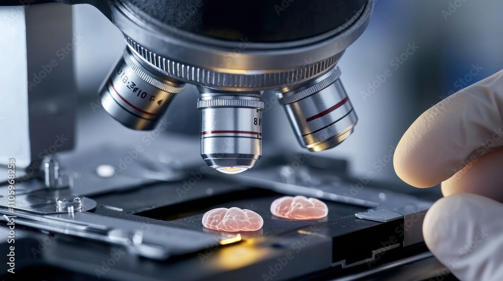 A close-up of a researcher studying an embryo under a microscope, focusing on the beginning stages of human development A close-up of a researcher studying an embryo under a microscope, focusing on the beginning stages of human development