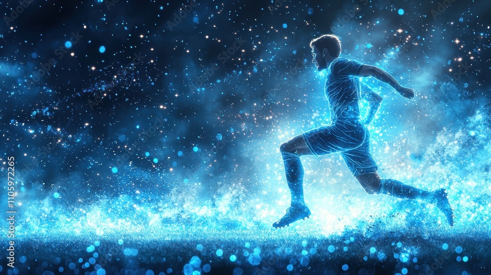 Dynamic Futuristic Athlete Running in a High-Tech Cyber Environment Dynamic Futuristic Athlete Running in a High-Tech Cyber Environment
