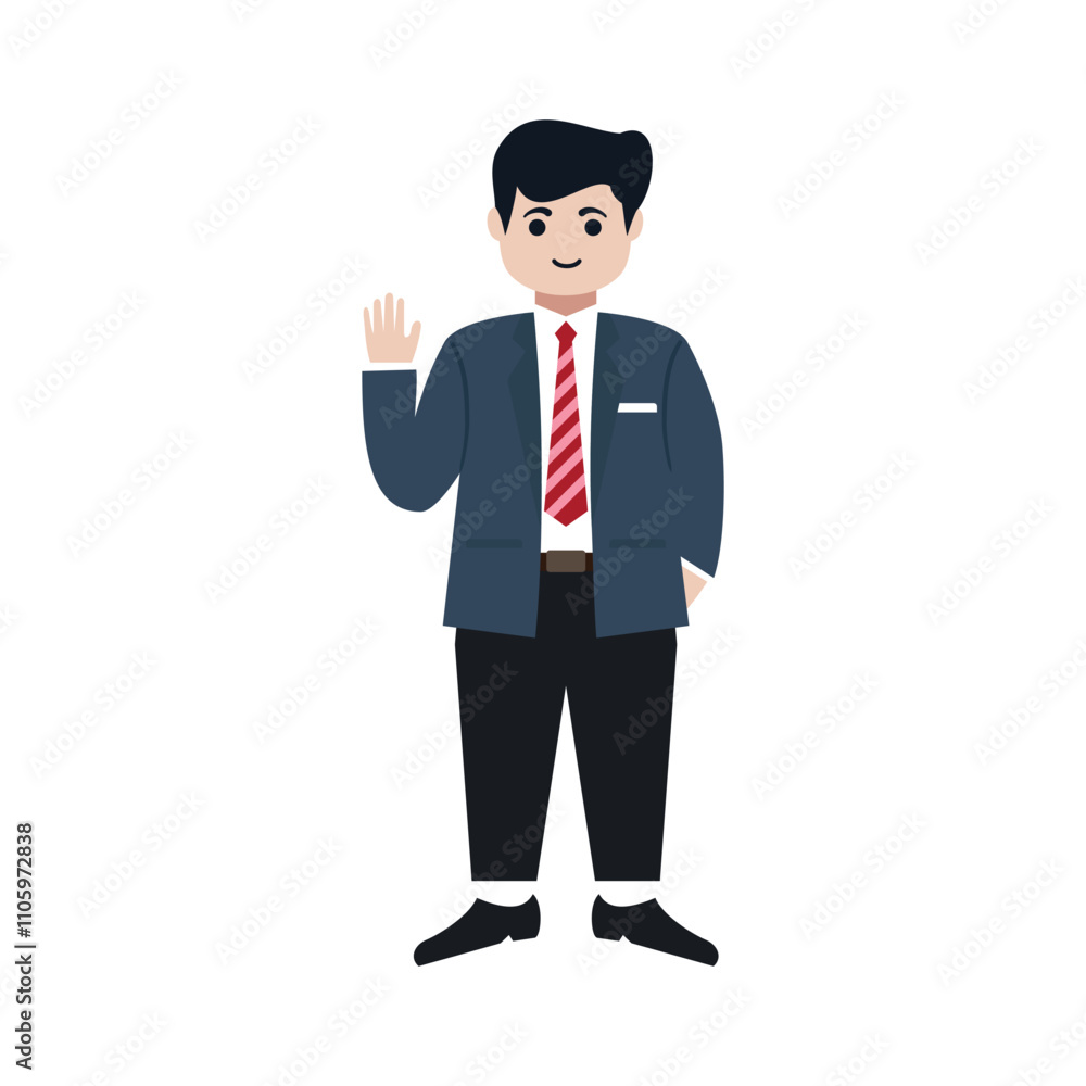 standing businessman in a business suit waving his hand standing businessman in a business suit waving his hand
