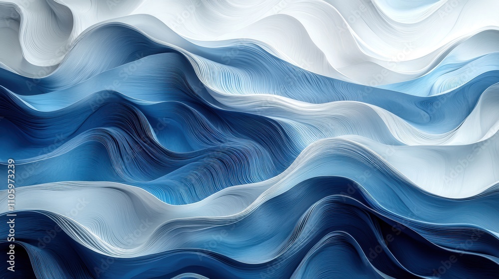 Fototapeta premium Abstract Waves of Blue and White Flowing Patterns in Soft Texture