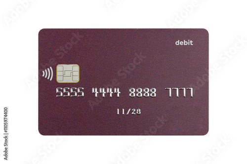 plastic card, credit card, with chip, isolated from background	