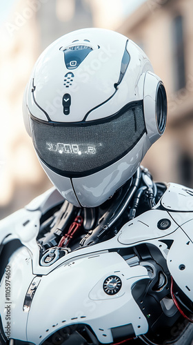 A close up of a robot on a motorcycle photo