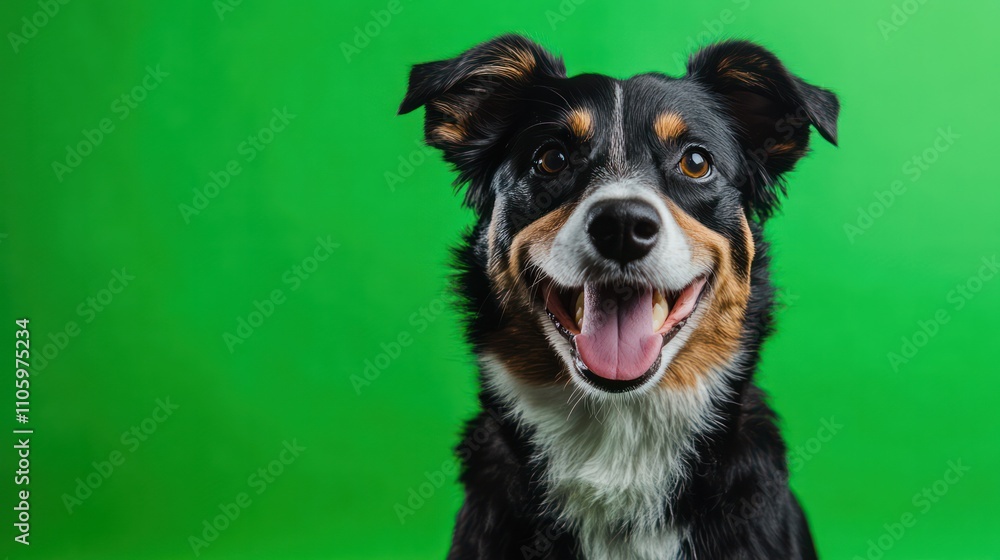 Fototapeta premium A happy pet posing for a photo, with a green screen background ready for adaptable content