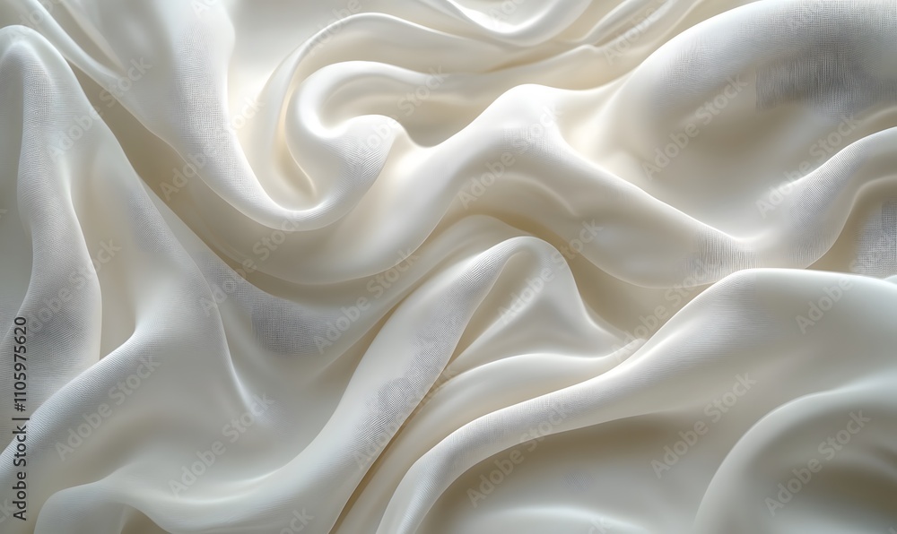 Fototapeta premium Full-screen 3D rendering of white silk with fluid, wavy folds that catch light softly