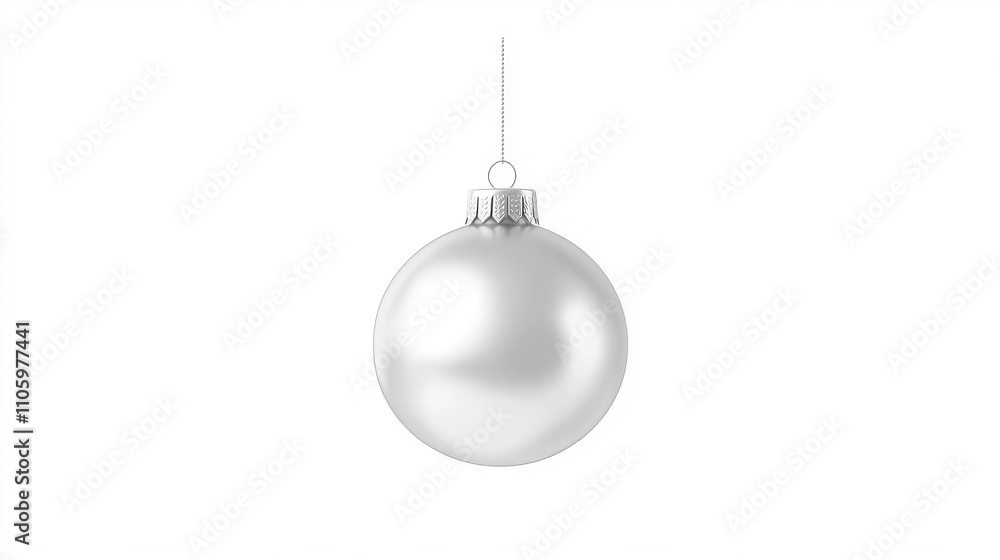An isolated 3D rendering of an upright, blank silver Christmas ball bauble made of glossy transparent glass, hanging from the top. An isolated 3D rendering of an upright, blank silver Christmas ball bauble made of glossy transparent glass, hanging from the top.