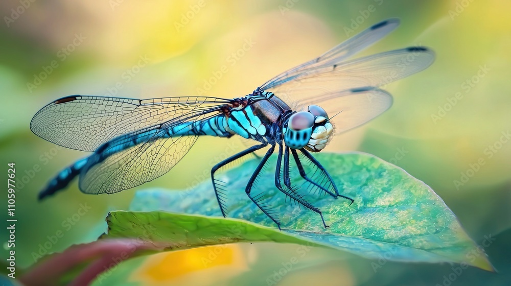 A close-up of a dragonfly resting on a leaf, showcasing nature and wildlife A close-up of a dragonfly resting on a leaf, showcasing nature and wildlife