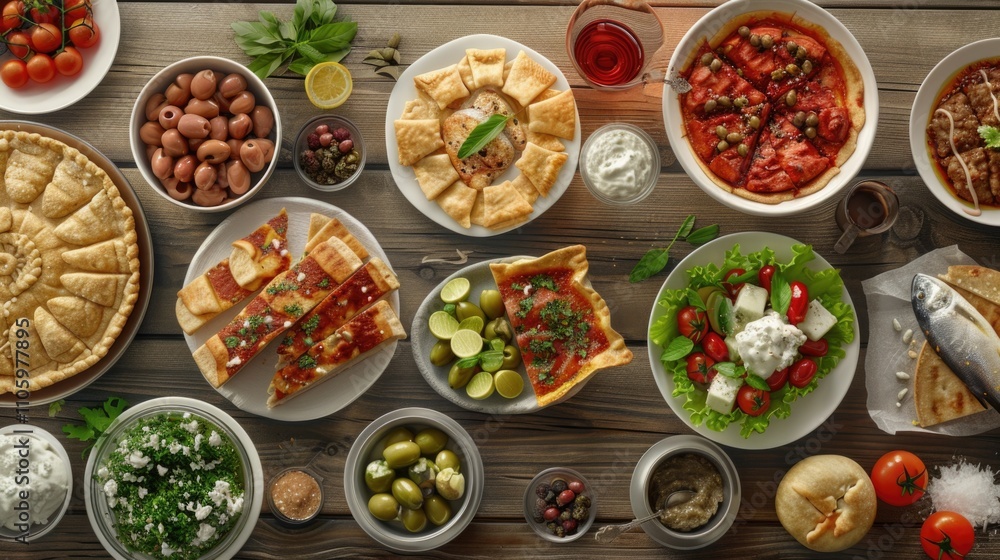 Mediterranean Feast: Diverse Array of Traditional Dishes and Flavors Mediterranean Feast: Diverse Array of Traditional Dishes and Flavors