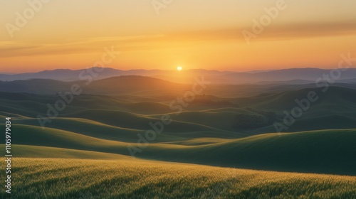 Rolling Hills Sunset Golden Wheat Fields Landscape