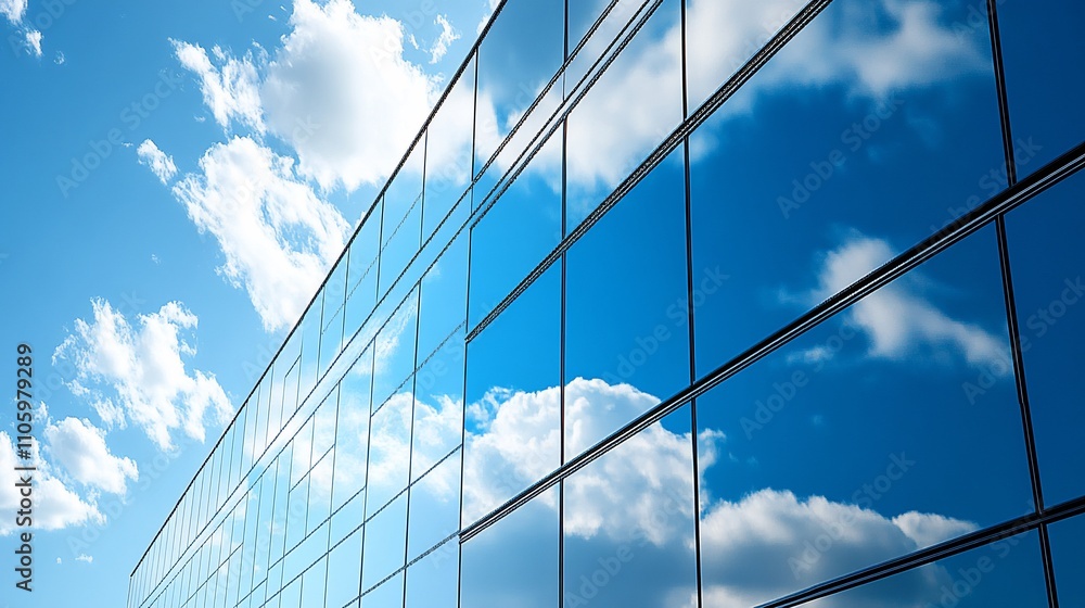 Modern glass building reflecting blue sky and clouds. Modern glass building reflecting blue sky and clouds.