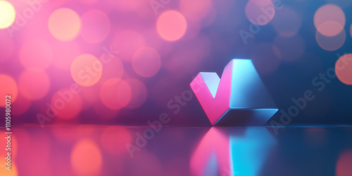 Abstract Geometric Neon Shapes with Reflective Surface and Bokeh Lights photo