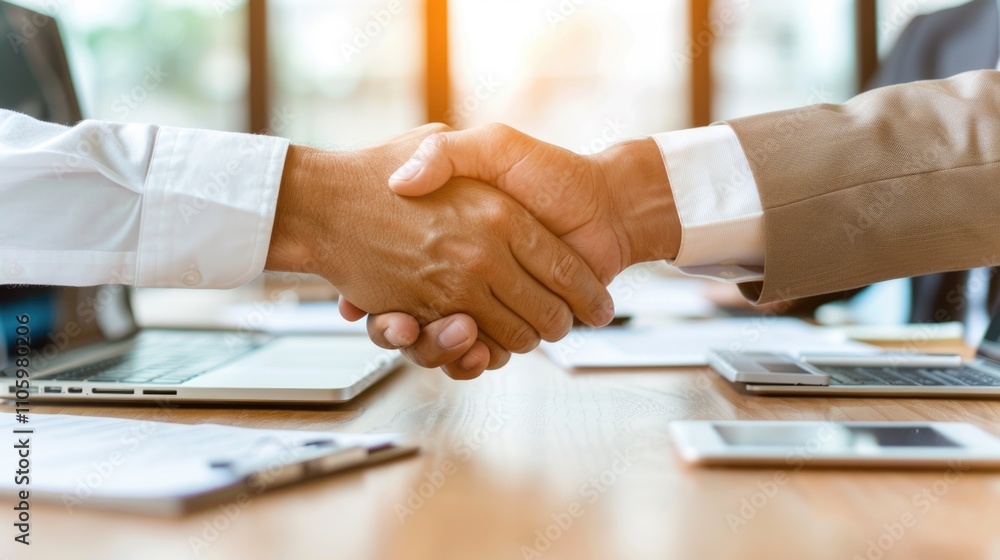 Professional Business Handshake at Modern Office Meeting Professional Business Handshake at Modern Office Meeting