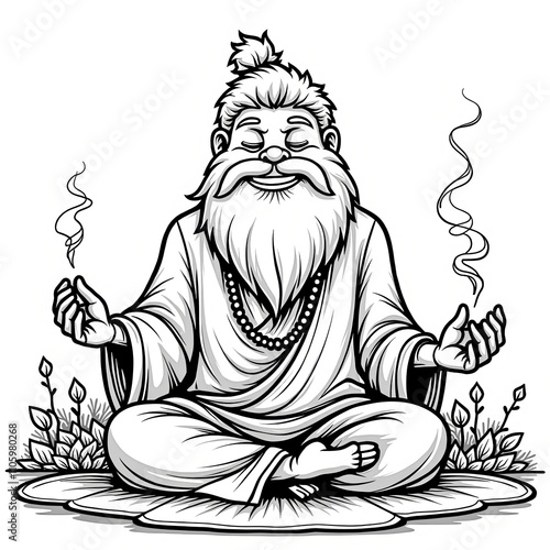 black and white meditating guru clip art preview