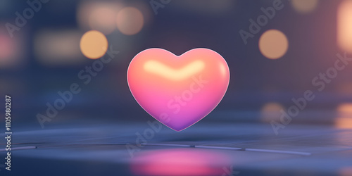 Heart Symbol on Reflective Wet Surface with Bokeh Lights photo