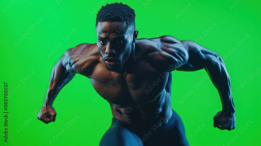 An athlete showcasing power and agility in CrossFit routines, set on a sleek green screen for interactive content An athlete showcasing power and agility in CrossFit routines, set on a sleek green screen for interactive content