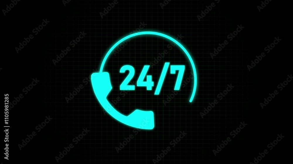 24 Hours 7 Days Week Numbers Clock 3d Animation ,Customer support animated icon. moving phone. Communication, symbolizing the concept of 24/7 availability and customer HD video with alpha channel. 24 Hours 7 Days Week Numbers Clock 3d Animation ,Customer support animated icon. moving phone. Communication, symbolizing the concept of 24/7 availability and customer HD video with alpha channel.