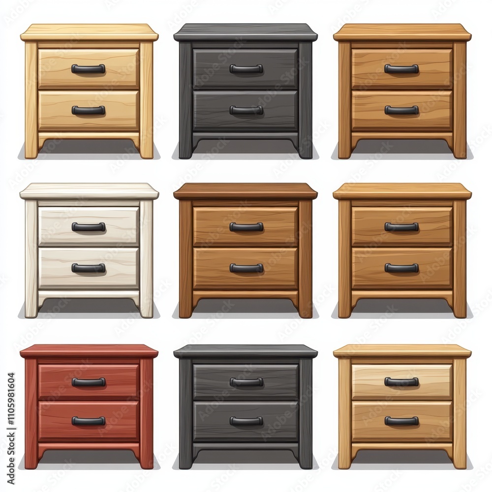 A set of various (Nightstands) in full detail, isolated on a transparent background. A set of various (Nightstands) in full detail, isolated on a transparent background.