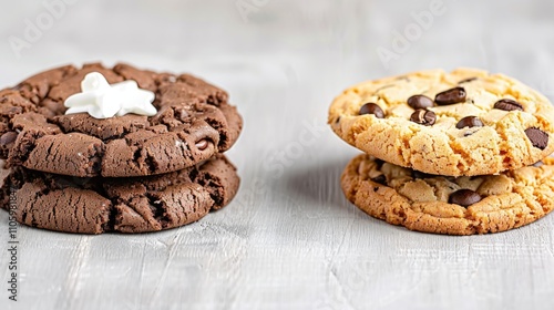 Delicious Homemade Chocolate and Chocolate Chip Cookies on Wooden Table