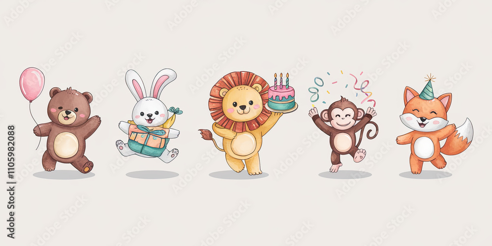 Obraz premium Cheerful Animal Parade with Five Festive Creatures (Cover)