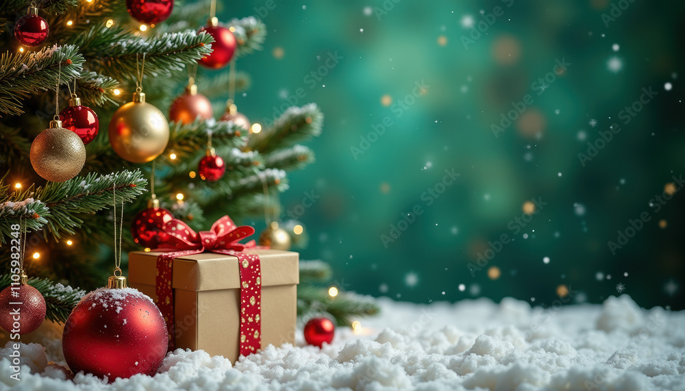 A picturesque setting showcasing a decorated Christmas tree surrounded by beautifully wrapped gift boxes on a snowy backdrop. A picturesque setting showcasing a decorated Christmas tree surrounded by beautifully wrapped gift boxes on a snowy backdrop.