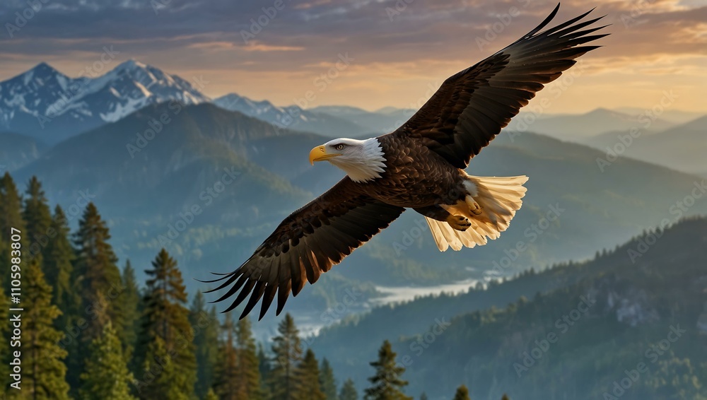 Fototapeta premium Eagle soaring high, symbolizing freedom.