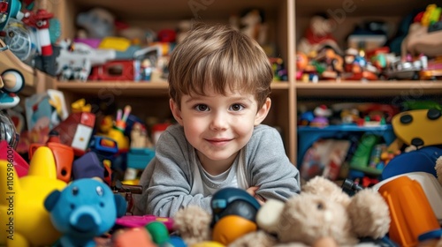 A child happily dusts their toy collection emphasizing the joy of responsibility and the importance of caring for personal belongings