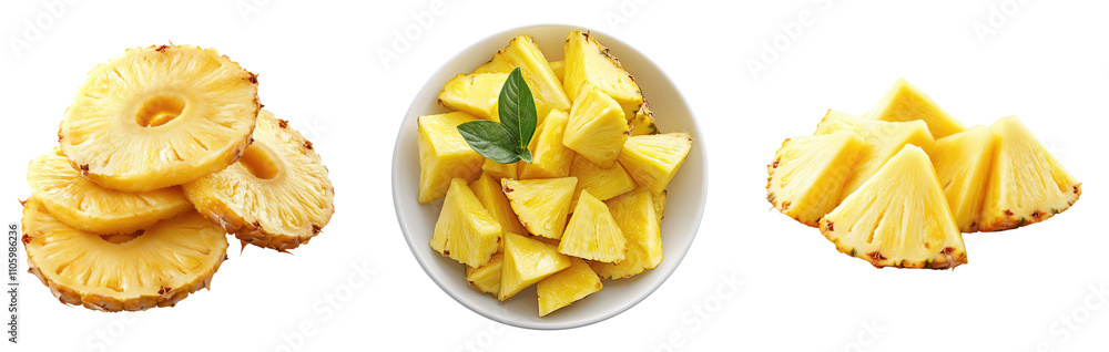 Pineapple slice isolated on transparent background, Set of Pineapple slice isolated on transparent background, Set of