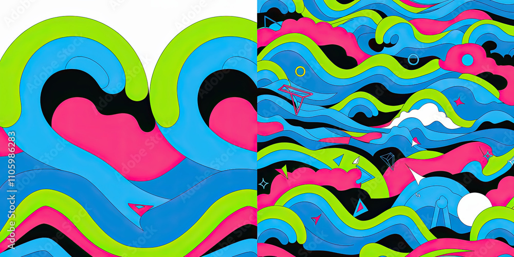 Fototapeta premium Fun and Funky Washi Paper Design with Waves