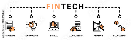 Fintech banner web icon vector illustration concept with icon of financial, technology, digital, accounting, analysis and blockchain