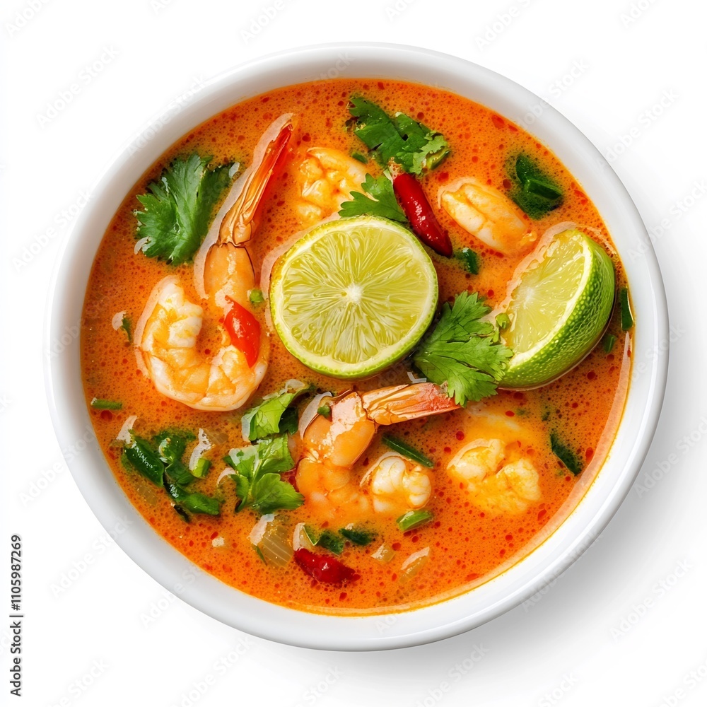 Flavorful Tom Yum Goong Soup Authentic Thai Seafood Dish in a Bowl with Shrimps Herbs and Spices Flavorful Tom Yum Goong Soup Authentic Thai Seafood Dish in a Bowl with Shrimps Herbs and Spices