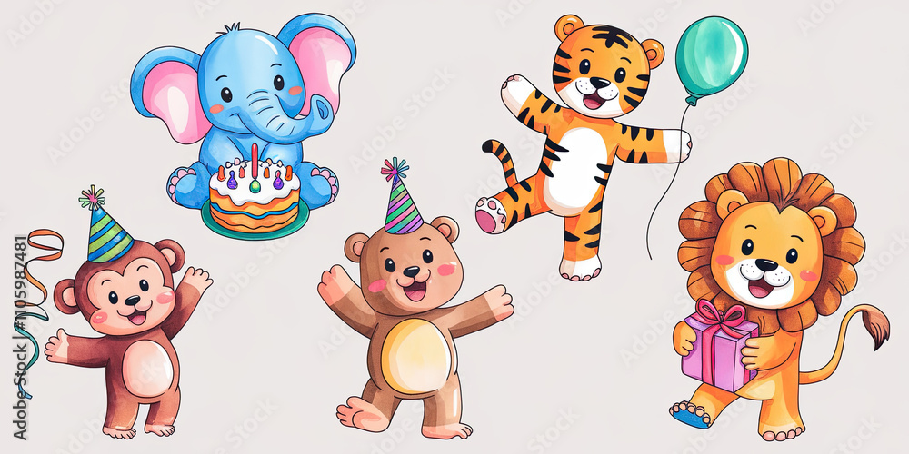 Lively Circus Animal Celebration with Five Charming Creatures Lively Circus Animal Celebration with Five Charming Creatures