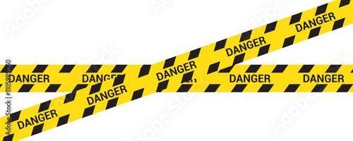 Danger Caution Barrier Tapes. Yellow and black danger warning tape set, includes  symbols for industrial safety, roads and construction sites. Vector illustration on a transparent background.